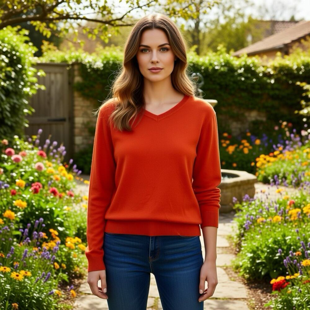 Apt 9 Sweater Womens L Orange MerinoWool Acrylic V Neck Longsleeve Pullover Soft